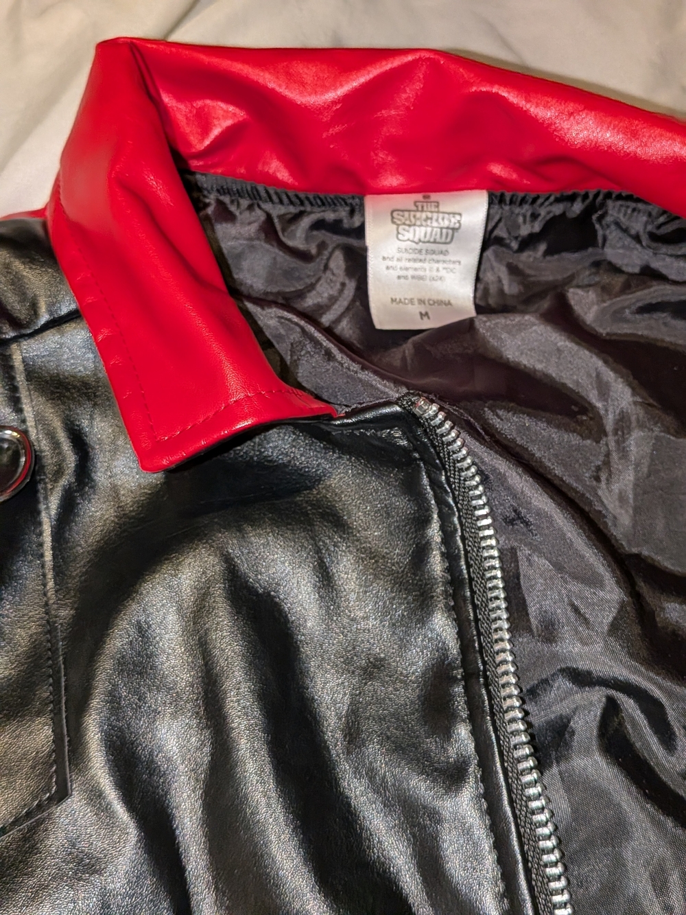 Two-Tone Red and Black Cropped Faux Leather Jacket - Picture 3 of 3